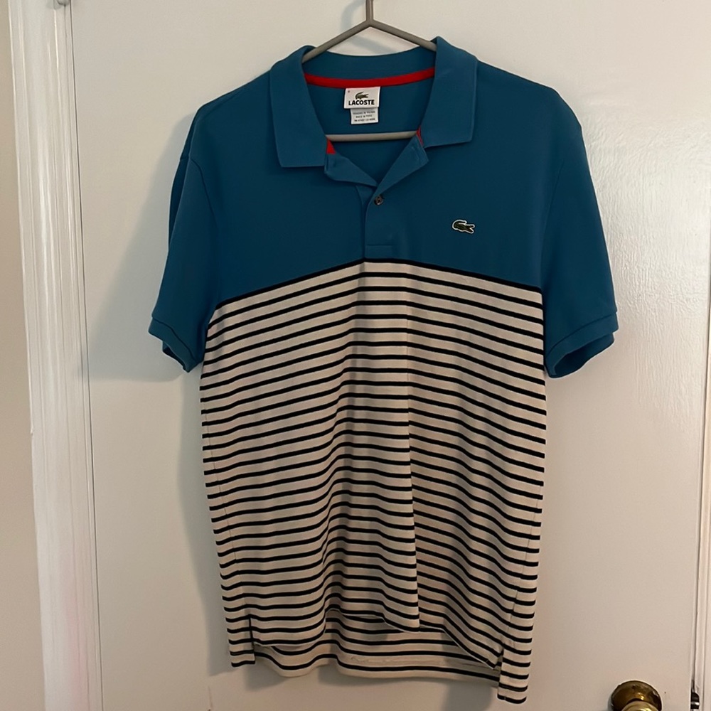 Lacoste Polo - blue with stripes - size 6 - excellent used condition